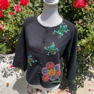 NWT Michael Simon New York Frog 🐸 Floral 🌸 Beaded Sequin Sweater cardigan